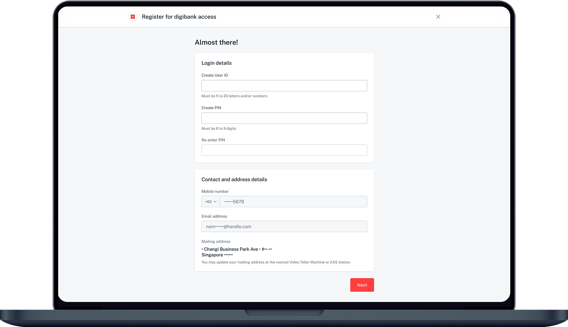create digibank credentials