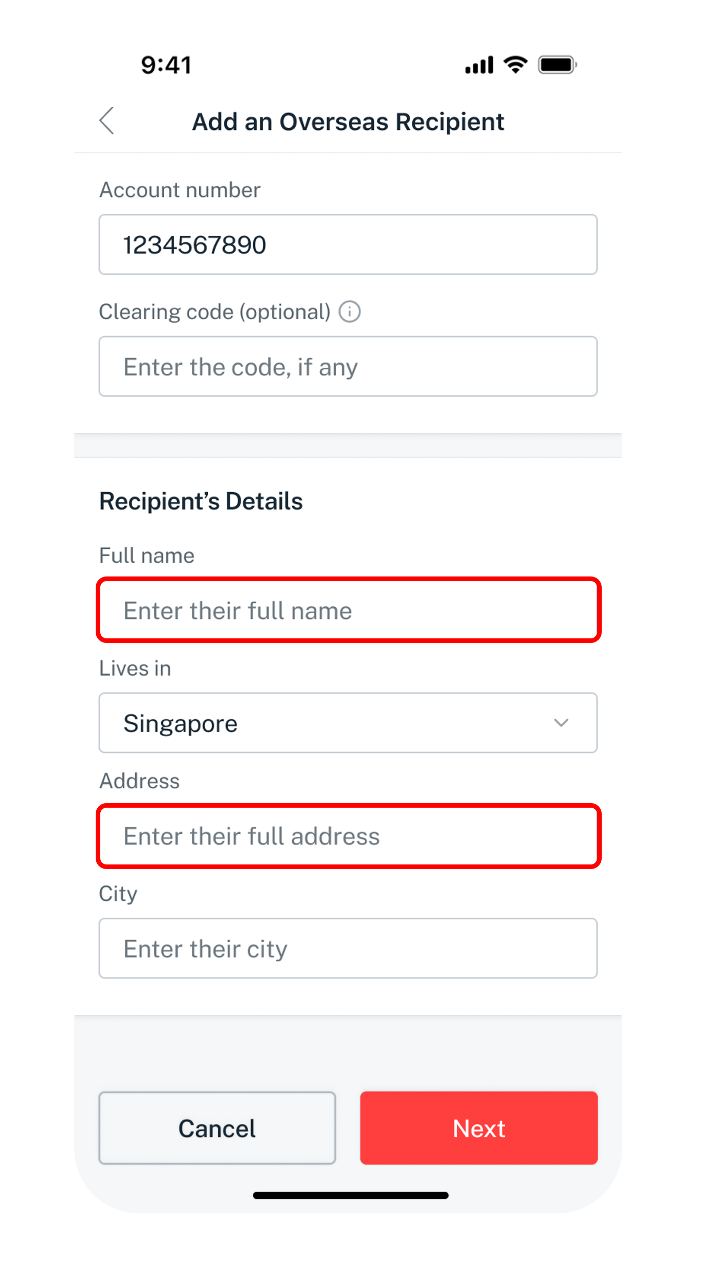 recipient details