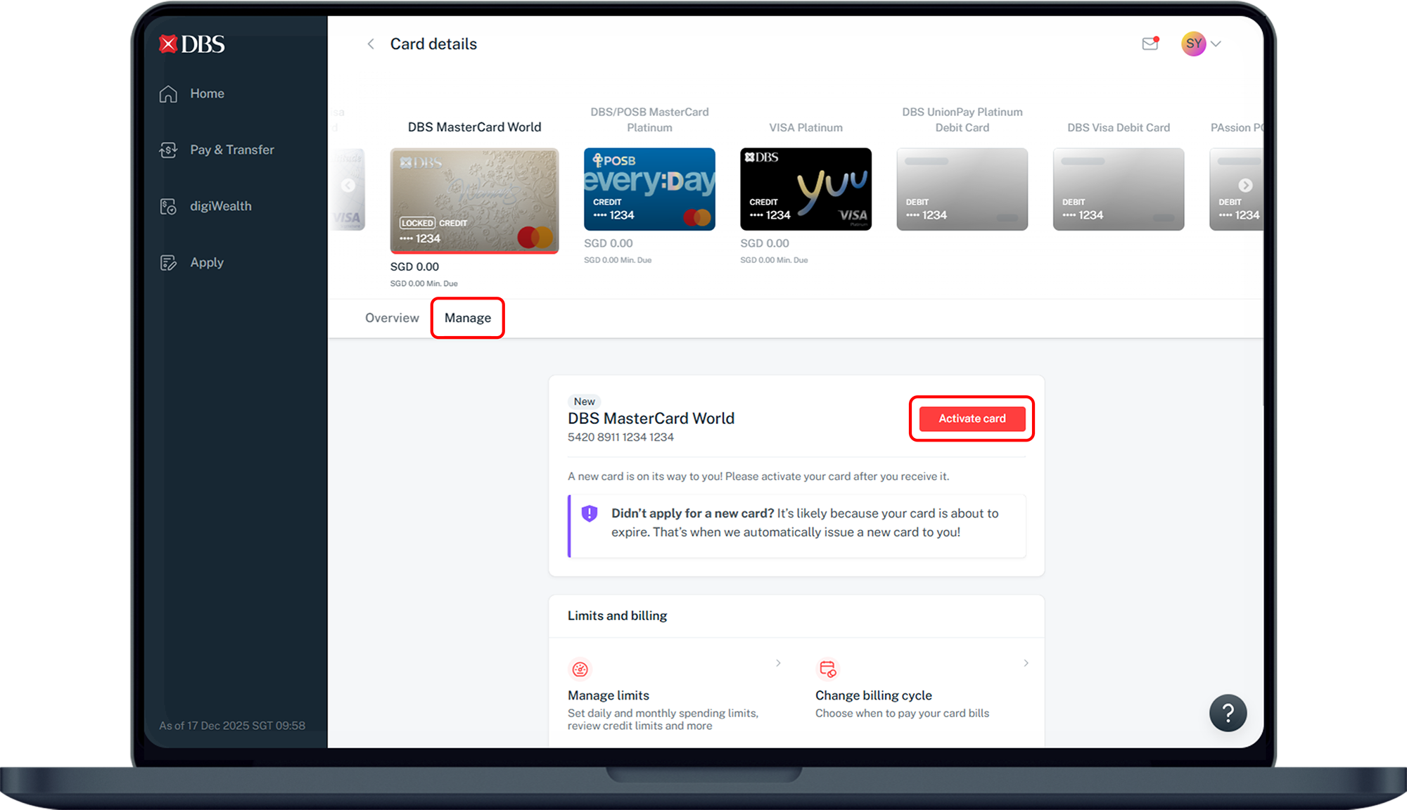 manage tab