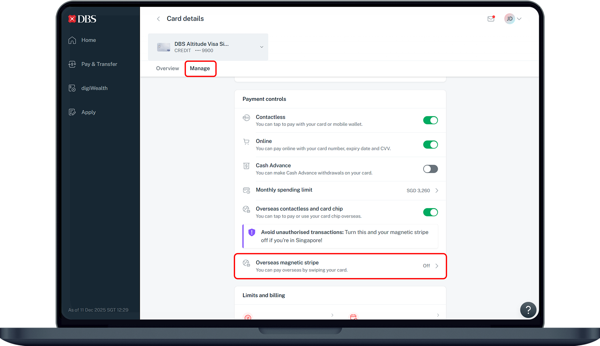 manage tab
