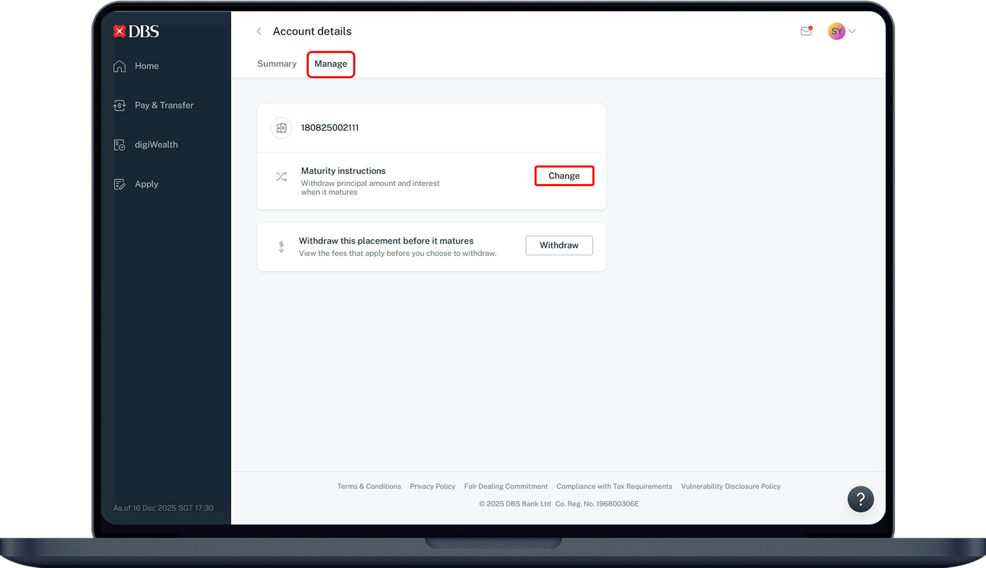 manage tab