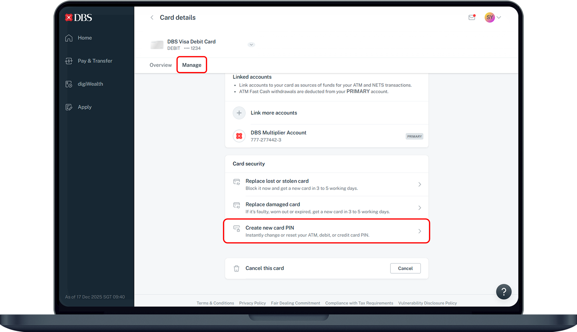 manage tab
