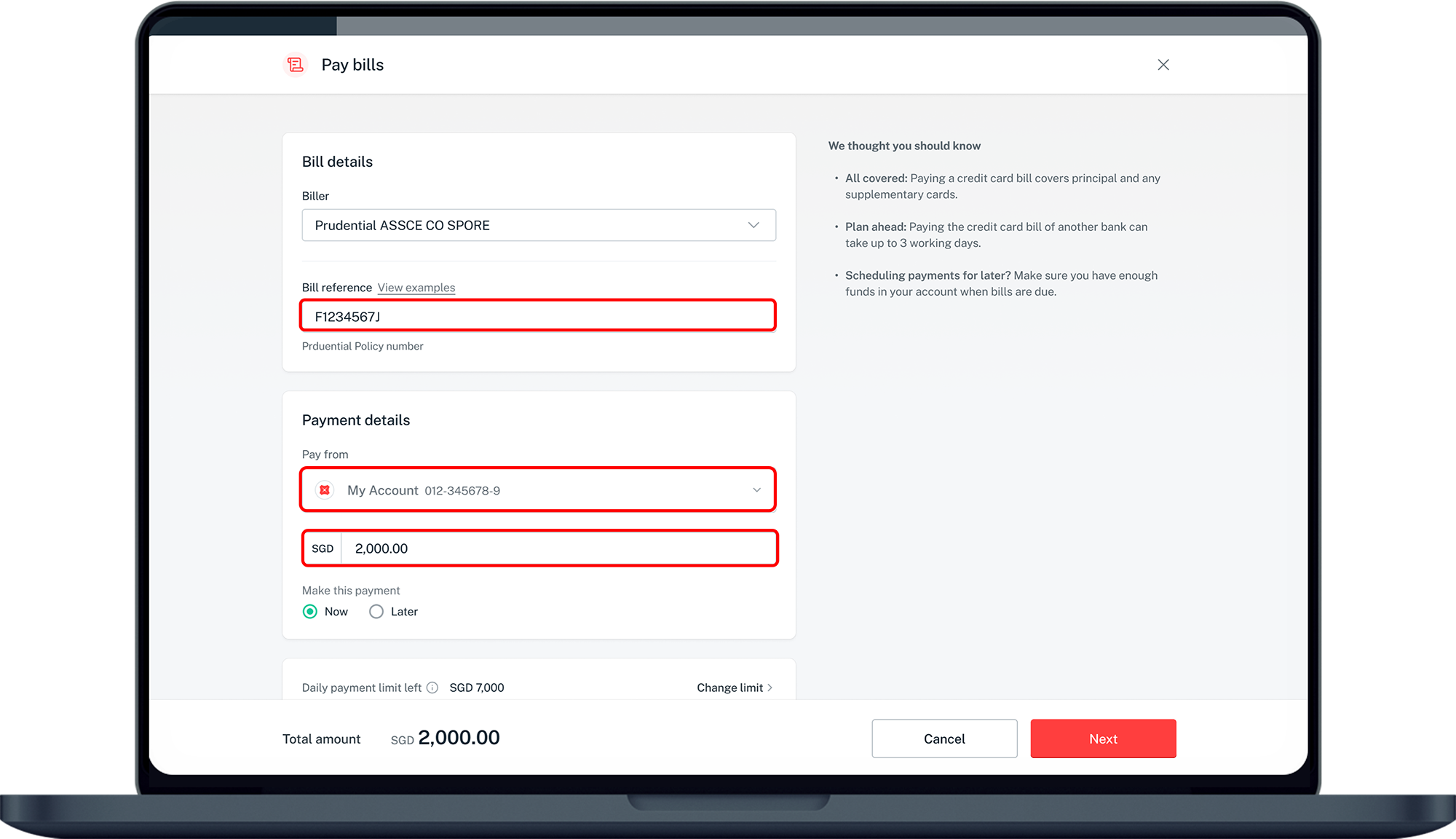 enter payment details