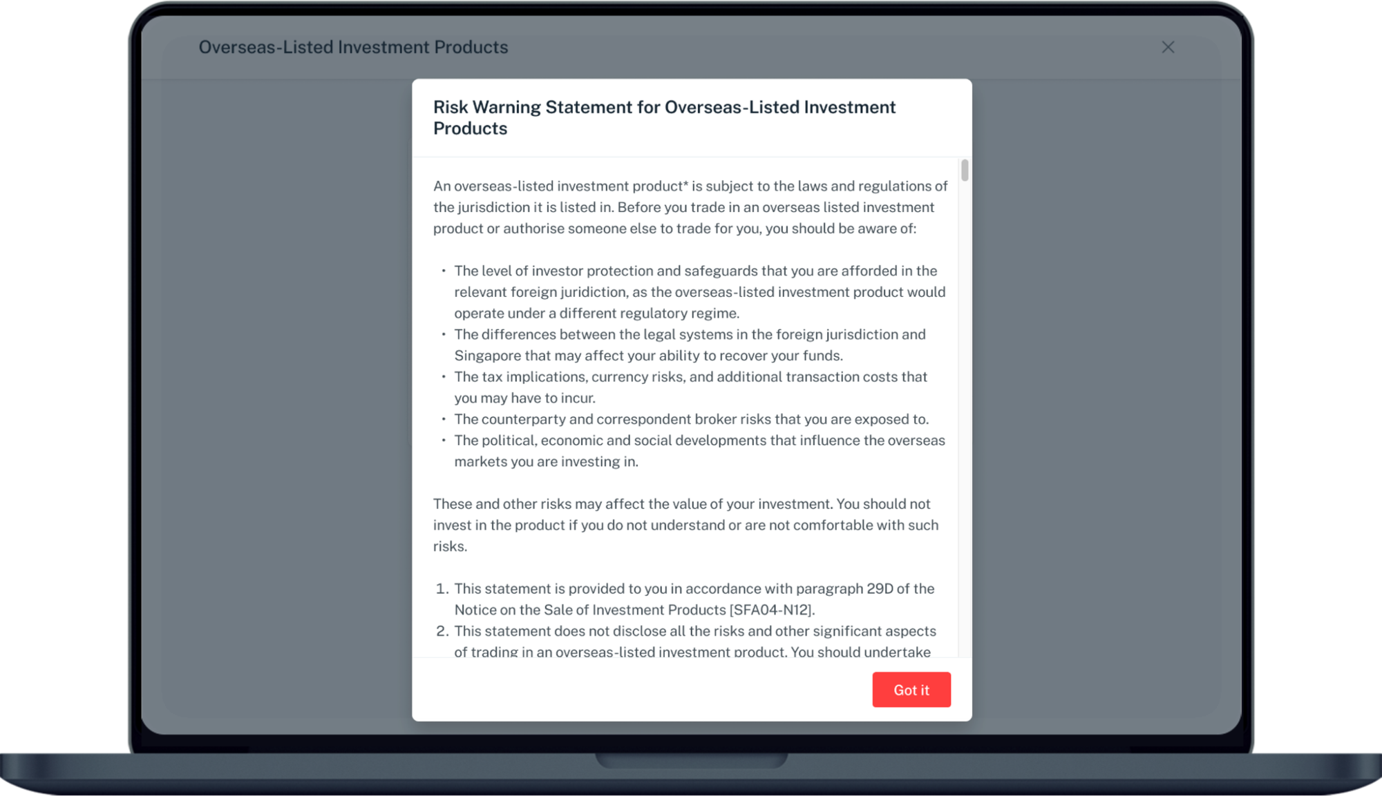 risk warning statement